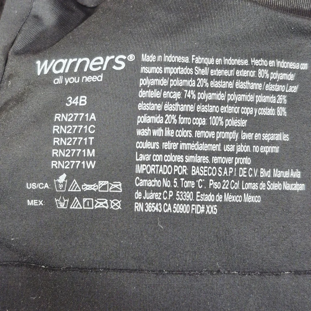 34B Warner's RN2771A Cloud 9 Wire Free‎ Bra with Lift Black